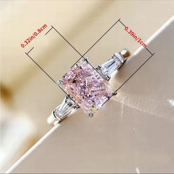 Pink Rectangular Center Stone with Rhinestone Baguettes - Picture 3 of 8